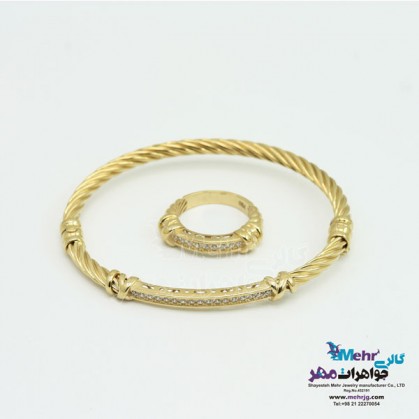 Half a set of gold - bracelet and ring - ivy and rope design-SS0400